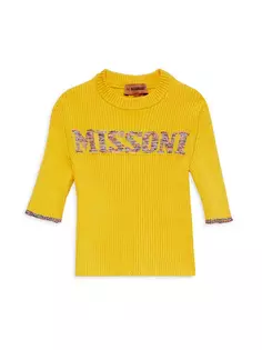 Свитер в рубчик с логотипом для маленьких девочек и девочек Missoni, цвет mustard