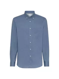 Фланелевая рубашка свободного кроя с джинсовым эффектом, воротником на пуговицах и нагрудным карманом Brunello Cucinelli, цвет denim