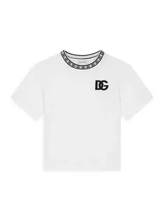 Футболка Little Kid&apos;s &amp; Kid&apos;s с жаккардовым вырезом и логотипом Dolce&amp;Gabbana, белый