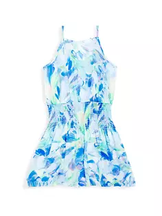 Присборенное платье с цветочным принтом для маленьких девочек и девочек Bella Dahl, цвет aqua bloom print