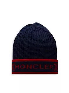 Шерстяная шапка-бини с логотипом Moncler, темно-синий