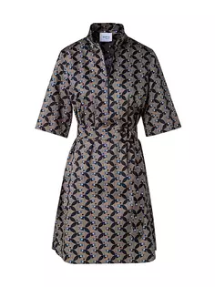 Атласное мини-платье с принтом Akris Punto, цвет sage black ink
