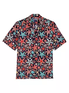 Рубашка Charli из хлопка и льна с графическим рисунком Vilebrequin, синий