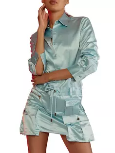 Мини-юбка карго из шелковой смеси Cynthia Rowley, синий