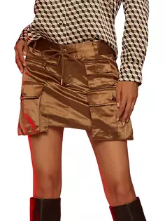 Мини-юбка карго из шелковой смеси Cynthia Rowley, цвет coffee
