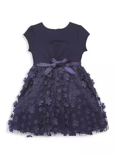 Платье из сетчатой ткани с объемной цветочной вышивкой для маленьких девочек и девочек Blush By Us Angels, темно-синий