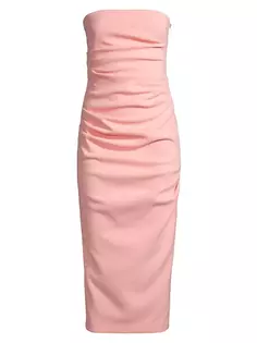Платье миди без бретелек из эластичного крепа со сборками Misha, цвет calypso pink