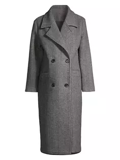 Шерстяное двубортное пальто для беременных Amanda с узором «елочка» Emilia George, серый