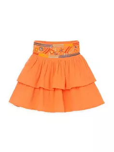 Многоярусная юбка с вышивкой в стиле дзен для маленьких девочек и девочек Peek, коралл