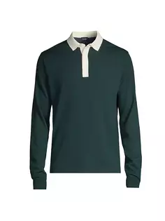 Вязаный шерстяной свитер-поло для регби Drake&apos;S, цвет dark green ecru Drakes