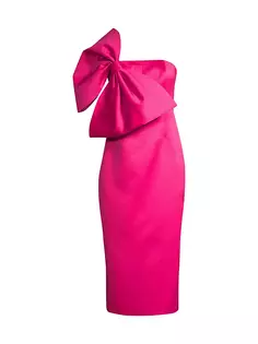 Платье миди без бретелек с бантом Toccin, ярко-розовый