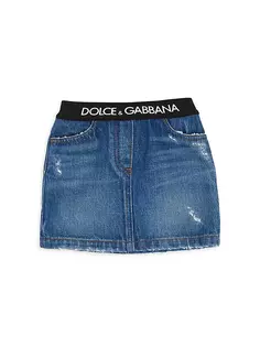 Джинсовая юбка с логотипом на поясе для маленьких девочек и девочек Dolce&amp;Gabbana, синий
