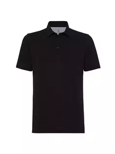 Рубашка-поло приталенного кроя из хлопкового пике с рубашечным воротником Brunello Cucinelli, черный