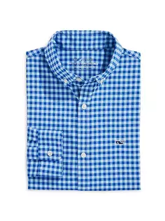 Рубашка на пуговицах в мелкую клетку для маленьких мальчиков и мальчиков Vineyard Vines, цвет jake blue