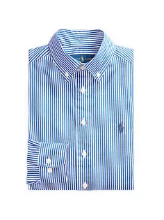 Рубашка в полоску с длинными рукавами из ткани для маленьких мальчиков и мальчиков Polo Ralph Lauren, синий