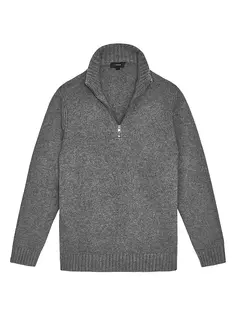 Свободный вязаный свитер с молнией в четверть Vince, серый