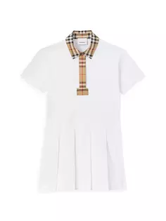 Платье-рубашка-поло с винтажной отделкой в клетку для маленьких девочек и девочек Burberry, белый