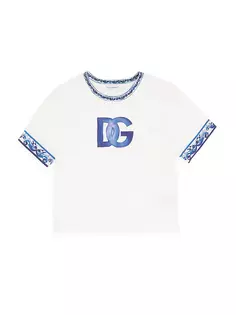 Футболка Tris Maiolica с логотипом Little Girl&apos;s &amp; Girl&apos;s Dolce&amp;Gabbana, белый