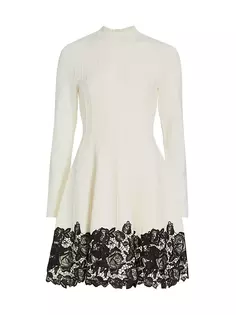 Расклешенное мини-платье Georgia с кружевным трикотажем Lela Rose, цвет ivory black