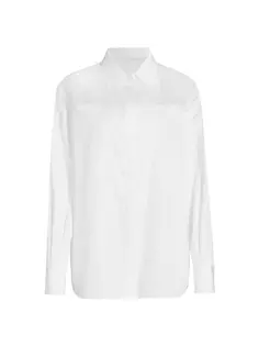 Поплиновая хлопковая рубашка под смокинг с прозрачной кокеткой Helmut Lang, белый