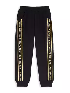 Спортивные штаны с логотипом для девочек Balmain, цвет black gold