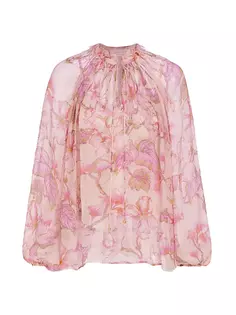 Полупрозрачная блузка с цветочным принтом Matchmaker Zimmermann, цвет coral hibiscus
