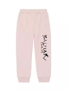 Спортивные брюки с логотипом Scribble для девочек Balmain, цвет pale pink