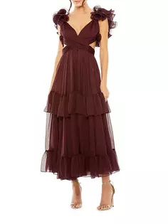 Шифоновое платье-миди с рюшами Mac Duggal, цвет bordeaux