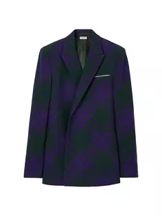 Шерстяная двубортная спортивная куртка в клетку Burberry, цвет deep royal check