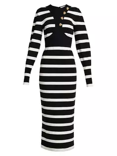 Полосатое платье-миди из смесовой шерсти с жгутами Alexander Mcqueen, цвет black ivory