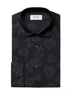 Рубашка узкого кроя с цветочным принтом, эластичная в четырех направлениях Eton, черный