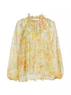Блузка с длинными рукавами и аппликацией в виде бабочки Zimmermann, цвет lemon meadow