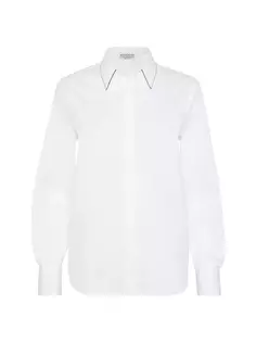 Рубашка из хлопкового поплина стрейч с блестящим воротником Brunello Cucinelli, белый