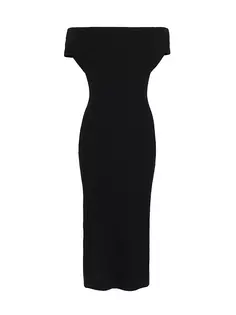 Шерстяное платье миди Quincy с открытыми плечами Tanya Taylor, черный