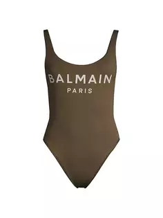 Сплошной купальник с логотипом Balmain, белый