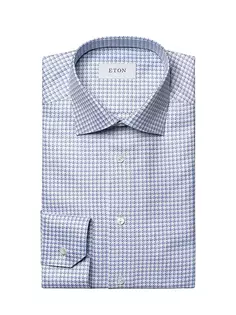 Рубашка из роскошного твила с узором «гусиные лапки» современного кроя Eton, синий
