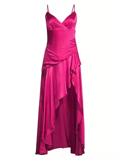 Атласное платье макси Sorella с оборками Bardot, пурпурный