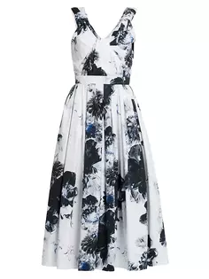 Хлопковое платье Chiaroscuro с цветочным принтом Alexander Mcqueen, цвет ink
