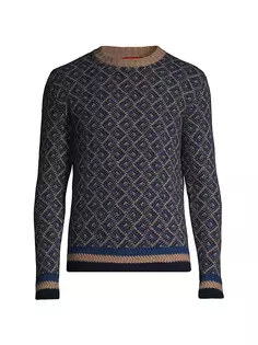 Кашемировый свитер с геометрическим рисунком Isaia, темно-синий