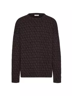 Шерстяной свитер с круглым вырезом и узором Toile Iconographe Valentino Garavani, цвет ebony black