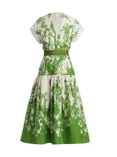 Metaponto жатое платье-миди из хлопковой смеси Silvia Tcherassi, цвет green cyprus