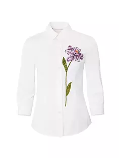 Рубашка с вышивкой и цветочным принтом Carolina Herrera, белый