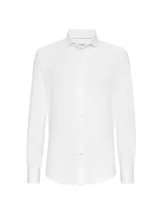 Рубашка приталенного кроя из хлопкового пике с раздвинутым воротником Brunello Cucinelli, белый