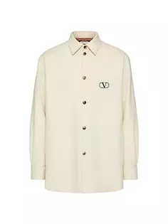 Куртка-рубашка из шерстяного габардина с фирменной нашивкой с логотипом Valentino Garavani, бежевый