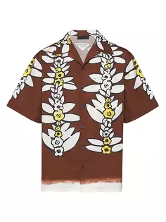 Хлопковая рубашка с короткими рукавами и принтом Prada, коричневый