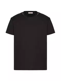 Хлопковая футболка с круглым вырезом и заклепками без названия Valentino Garavani, черный