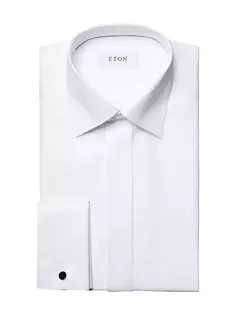 Рубашка приталенного кроя в полоску с блестками Eton, белый