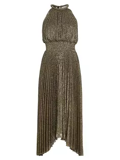 Плиссированное платье-миди Renzo II с эффектом металлик A.L.C., золото