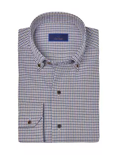 Повседневная рубашка приталенного кроя на пуговицах Royal Oxford David Donahue, цвет blue brown