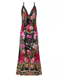 Шелковое платье-миди с кружевной отделкой и цветочным принтом Camilla, цвет reservation for love